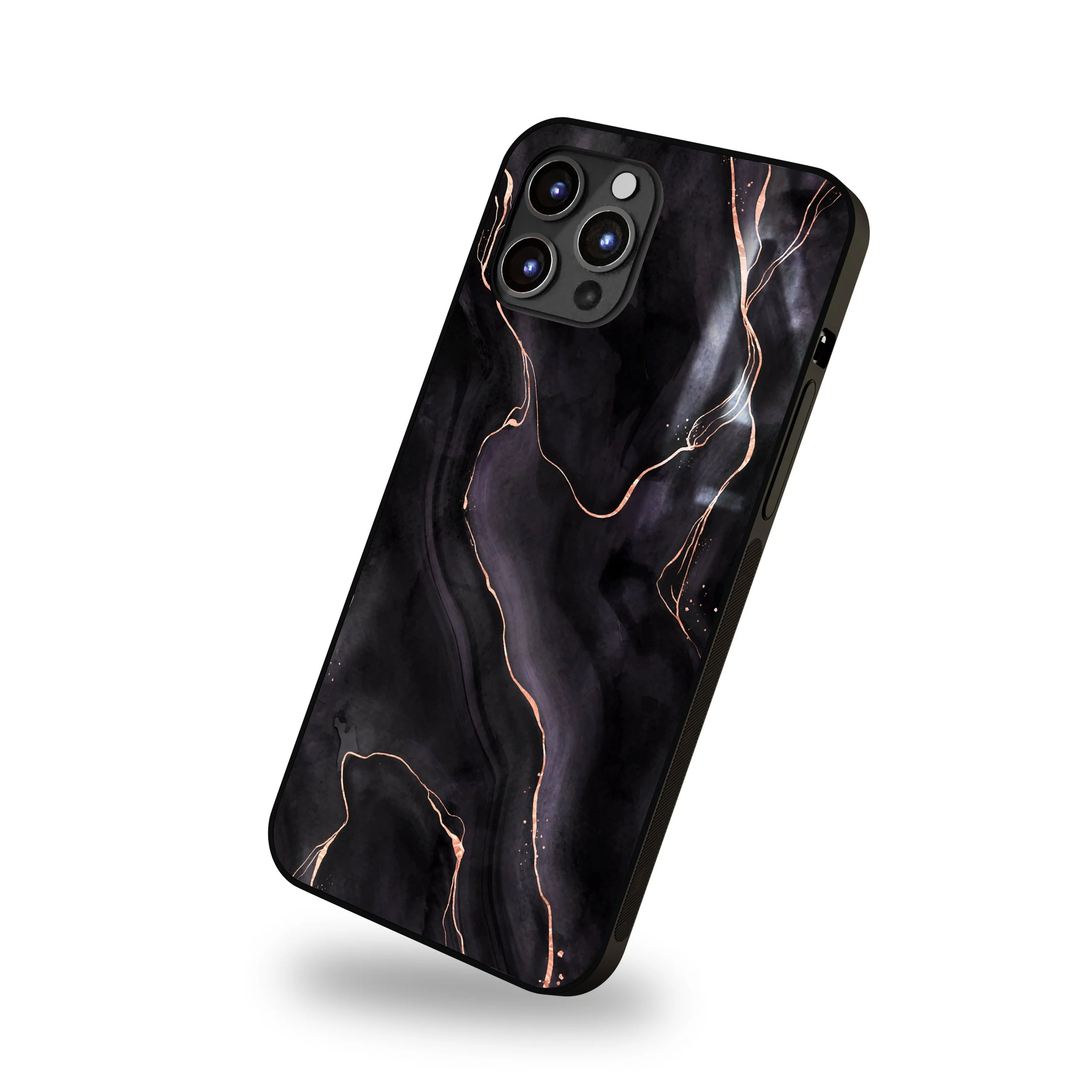 Black Marble Print Glass Case