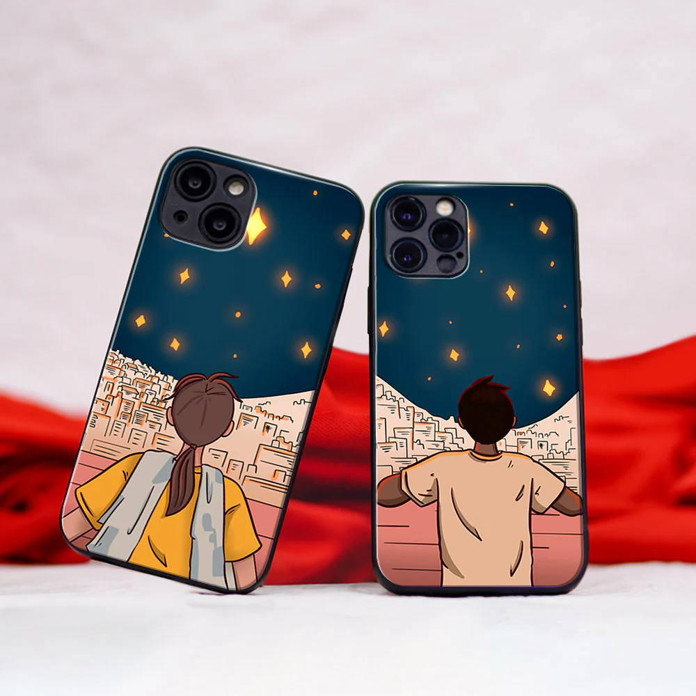 Golden Star Gazing Couple Glass Case