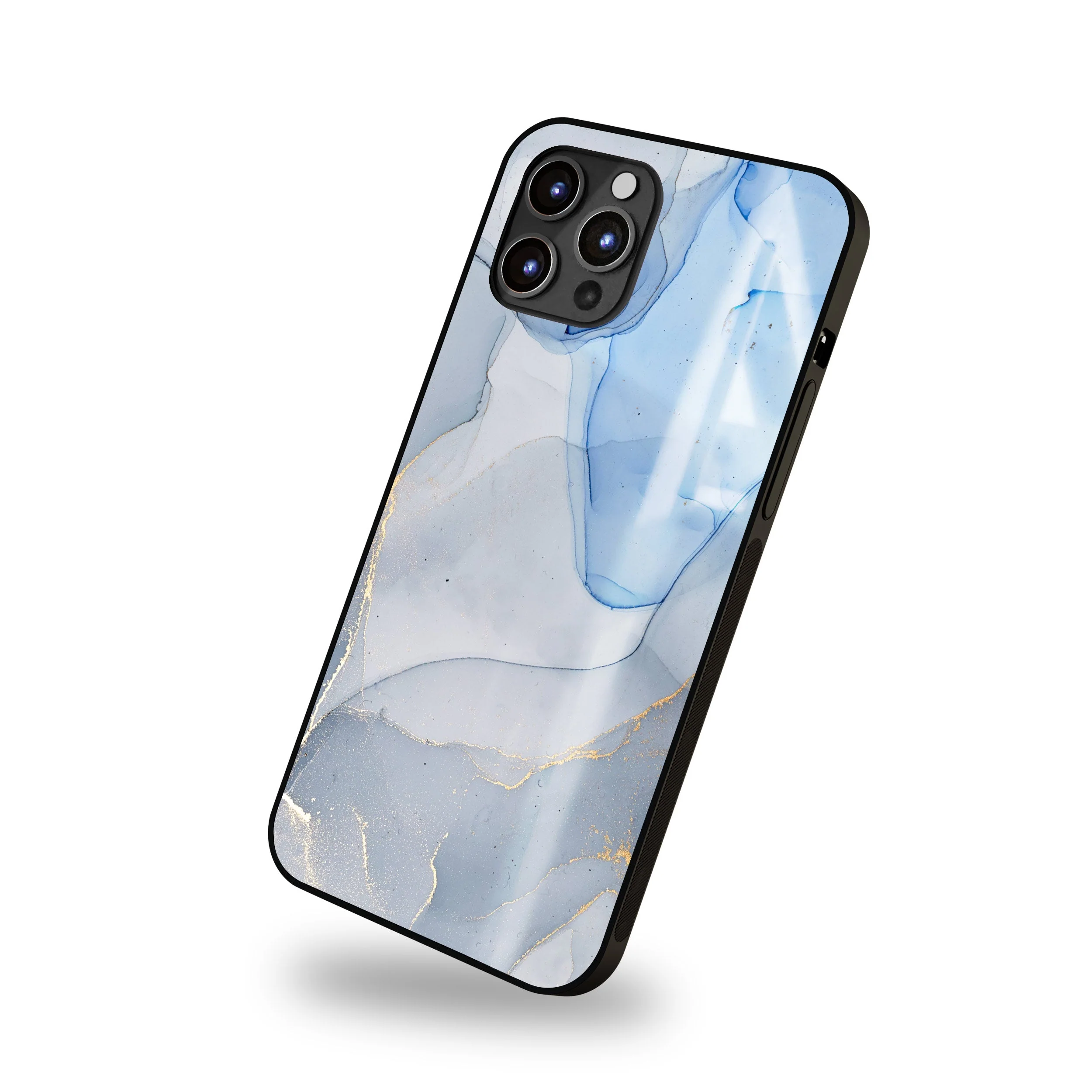 Grey Blue Marble Print Glass Case