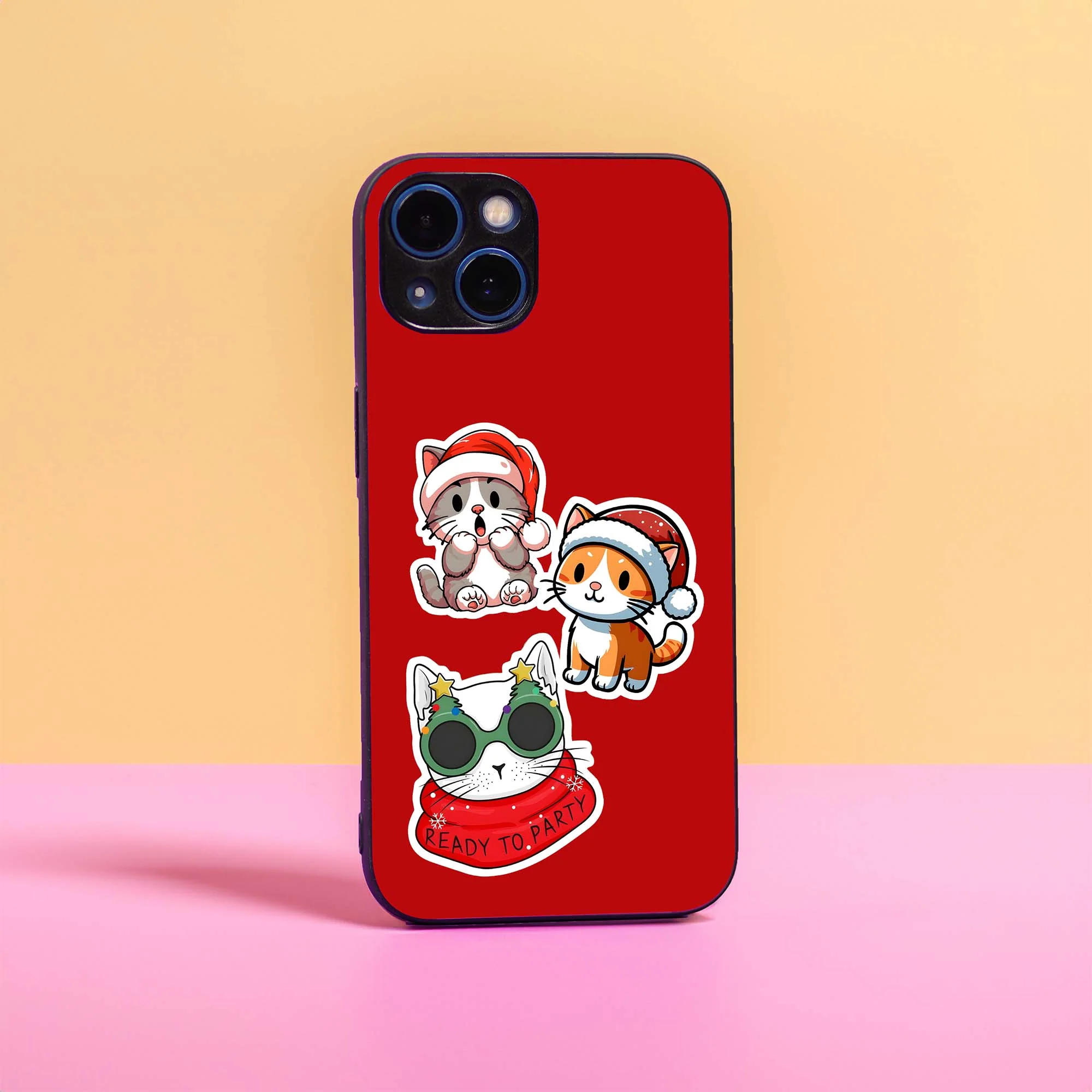 Kitty Christmas Sticker Glass Case