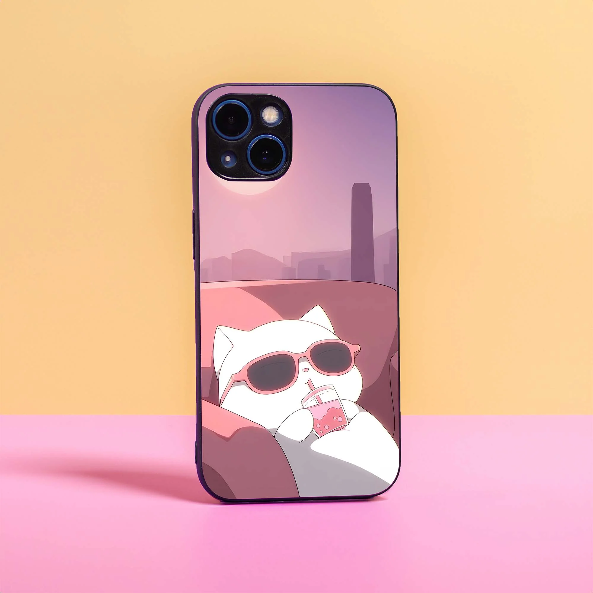Pink Aesthetic Cat Chilling Sleek Hybrid Case