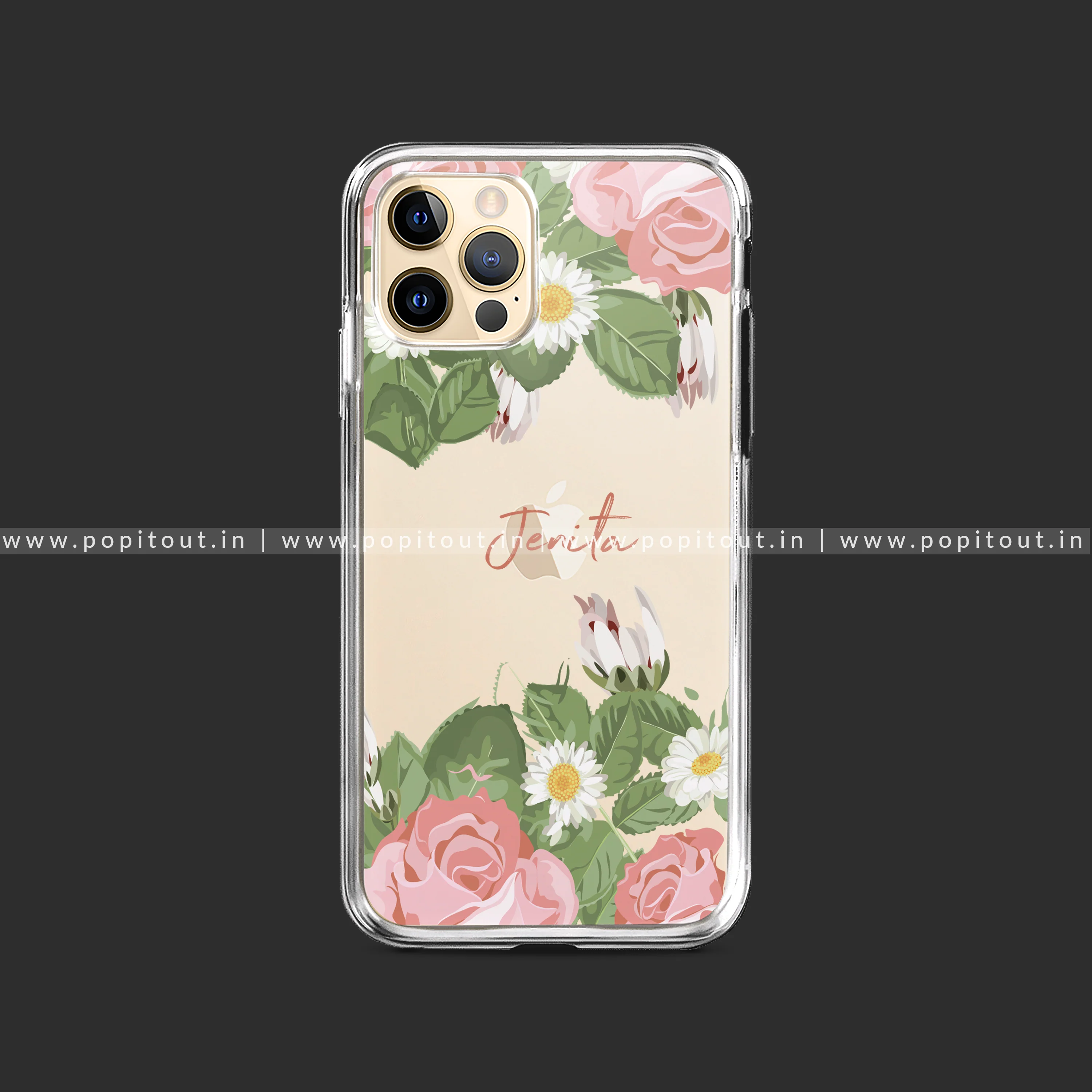 Pink Floral Silicon Clear Name Case