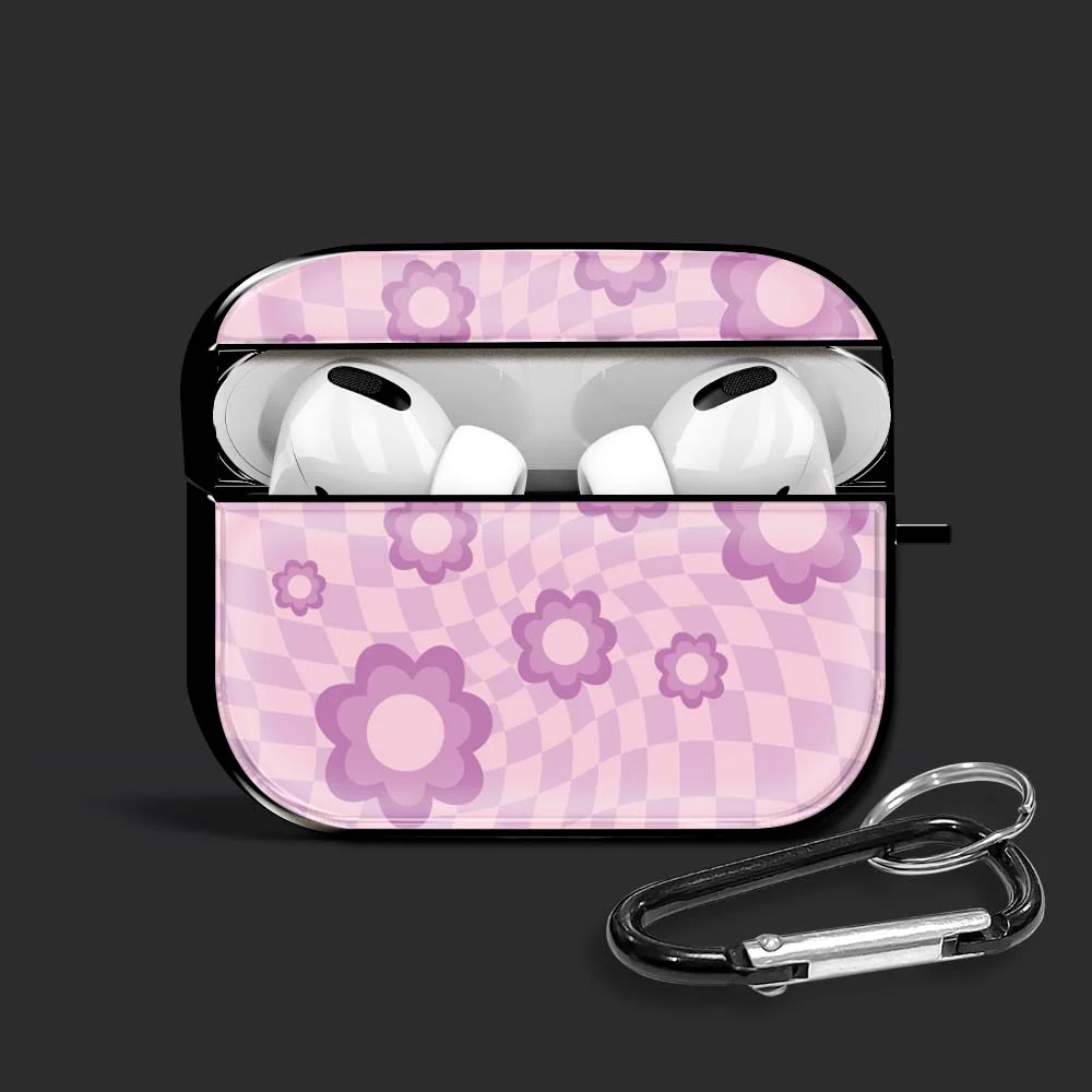 Purple Grid Airpods Glass Case
