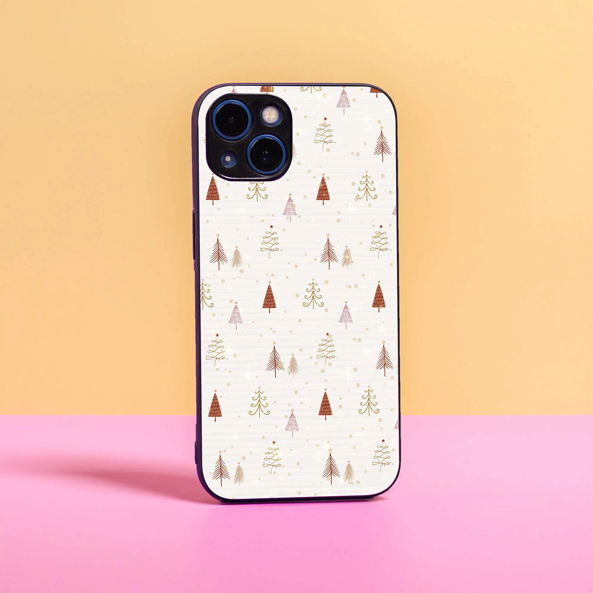 Snow and sparkling trees glass case